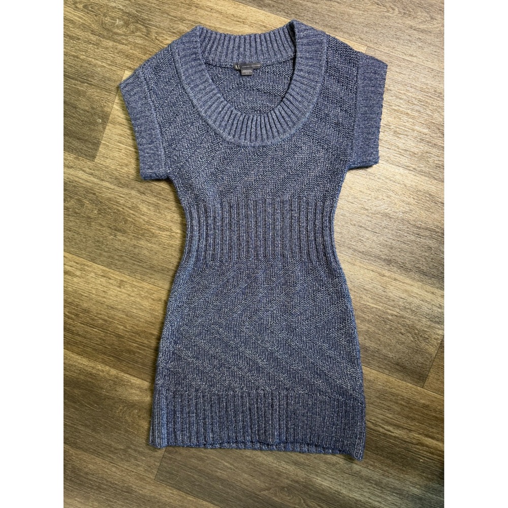 Armani Exchange Blue Marled Knit Short Sleeve Scoop Neck Sweater Dress XS - Picture 1 of 7
